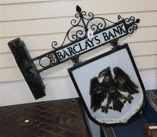 A Vintage Barclays Bank hanging sign drop 88cm